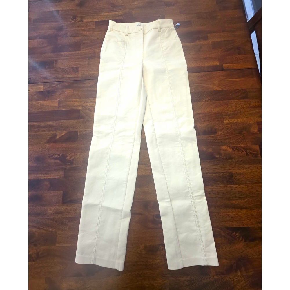 wilfred womens sz 10  ivory faux leather high rise straight leg pant pockets 071